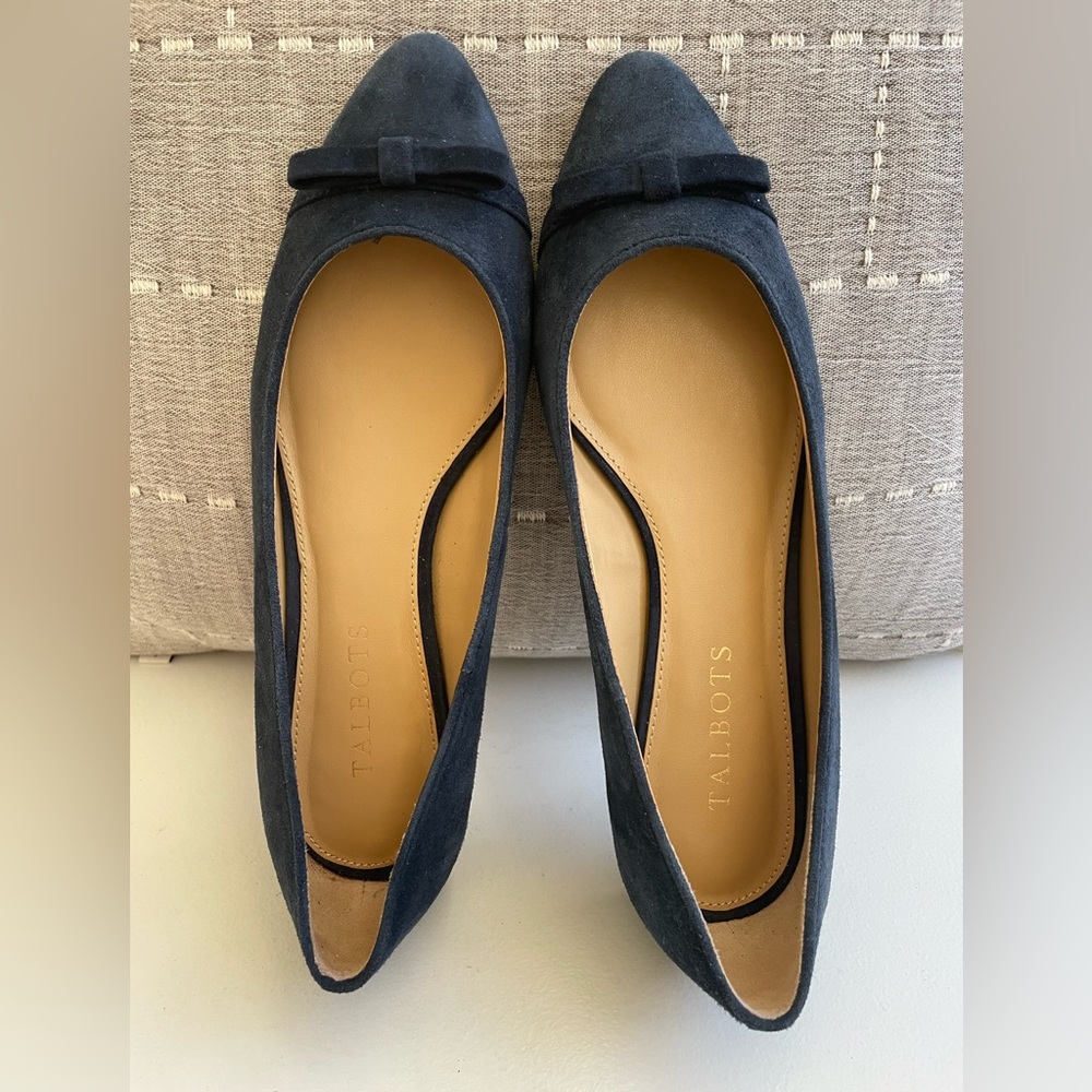 Talbots Blue Suede Flats with Bow